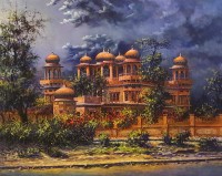Hanif Shahzad, Mohatta Palace II - Karachi, 35 x 46 Inch, Oil on Canvas, Cityscape Painting, AC-HNS-086